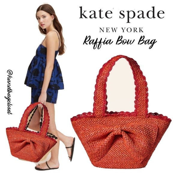 Kate Spade X Target Taffia Straw Bow Red & Orange Tote Bag - Picture 1 of 16